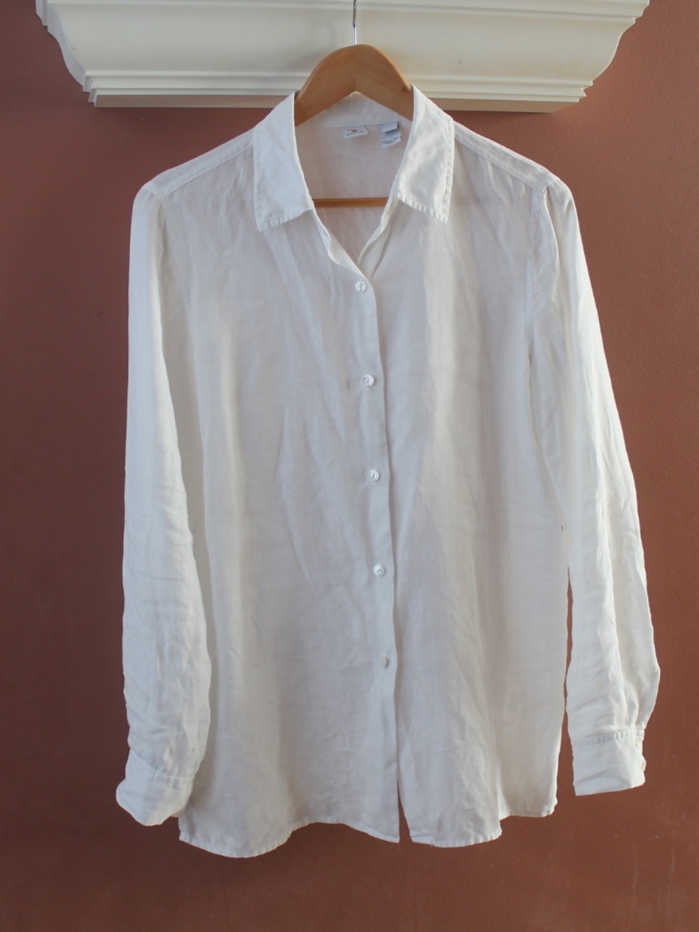 Real Clothes Womens Vintage Full Button Up Shirt Blouse White Linen Size 6 Tunic
